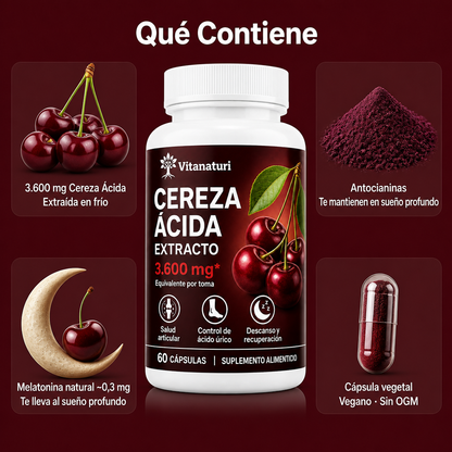 Vitanaturi® Extracto de Cereza Ácida Extraído en Frío – 3.600 mg | Sueño Profundo y Melatonina Natural