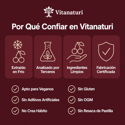 Vitanaturi® Extracto de Cereza Ácida Extraído en Frío – 3.600 mg | Sueño Profundo y Melatonina Natural