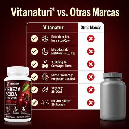 Vitanaturi® Extracto de Cereza Ácida Extraído en Frío – 3.600 mg | Sueño Profundo y Melatonina Natural