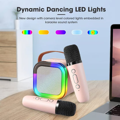 🎤 Portable Wireless Karaoke Speaker with Dual Rechargeable Microphones and Dynamic LED Party Lights