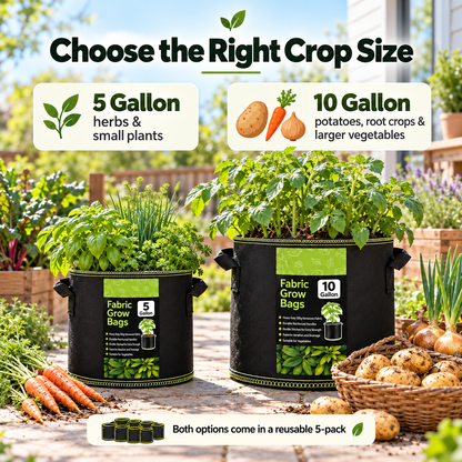 🌿 🥔Heavy Duty 5&10 Gallon Grow Bags 🥕🍅– Fabric Pots with Handles for Garden Plants